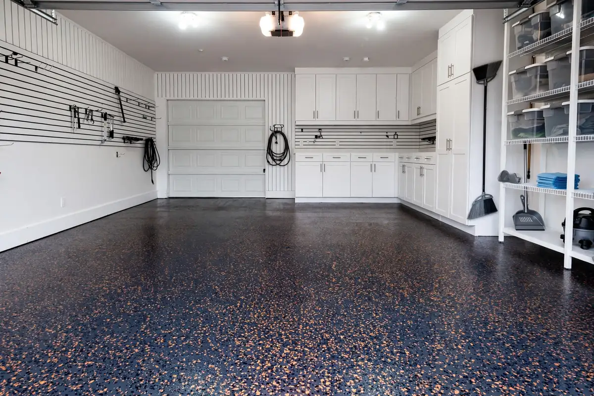 Charcoal and copper flake epoxy garage floor